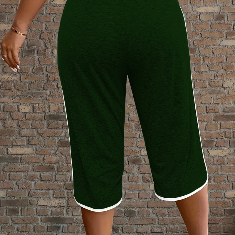 Plus size women's contrasting comfortable stretch cropped - View 3 | SAMAG