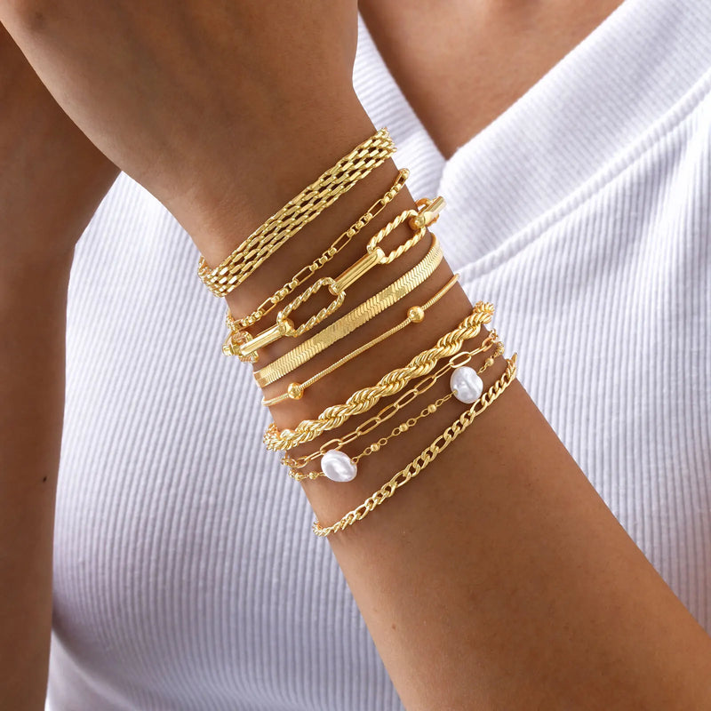 Waterproof Stainless Steel Chain Bracelets For Women, Gold Plated Fashion Stackable Link Gifts - Visuel 2 | SAMAG