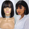 Short Bob Wigs with Bangs Malaysian Straight Silk Base Full Lace Human Hair Wigs 150% Density 5x5 in Silk Top Full Lace Wigs Bob