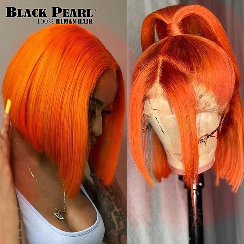 Black Pearl Ginger Lace Front 100% Human Hair Quality Wigs Glueless Wig Short Straight Bob Wig Lace Front Human Hair Wig