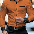 Men's Business Color Block Collar Long Sleeve Shirt, Slim | SAMAG