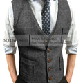 Men's Suit Vest V Neck Notched Lapel Slim Fit Leisure Wool Herringbone Tweed Vest Men for Wedding Groomsmen Mens Waistcoat Vest