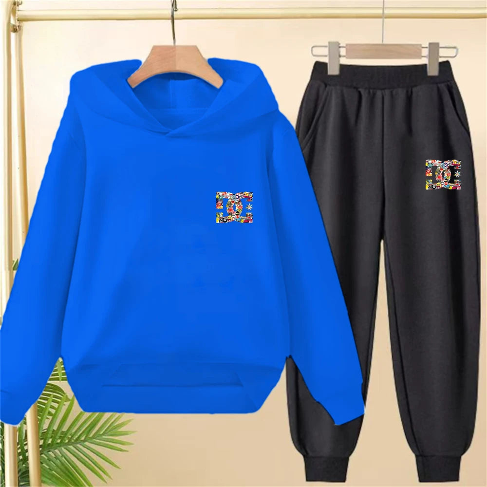 Children's hoodie 3-12 years girls pink boy black tops+pants set leisure sweatshirt printing fashion Kids autumn clothing