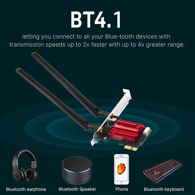 Kebidumei AC1200 WiFi 5 PCI - E Network Card Wireless Bluetooth 4.1 Adapter Dual Band 2.4G/5GHz 802.11AC - Visuel 3 | SAMAG