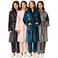 Flannel Couple Robe And Pant Set Warm Autumn Winter Thick Coral Fleece Pajamas Women's Bathrobe Men's Sleepwear Loose Home Cloth