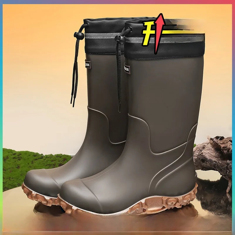 Men's Mid-Calf Rain Boots 2026 New Style Fishing Car Wash Waterproof Work Safety Kitchen Water Shoes Anti-Slip Rubber Shoes