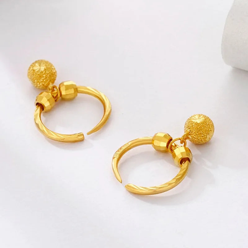 Pure 18 K Gold Color Shiny Simple Transport Beads Earring Jewelry for Women Bride Never Fade Birthday - Visuel 2 | SAMAG