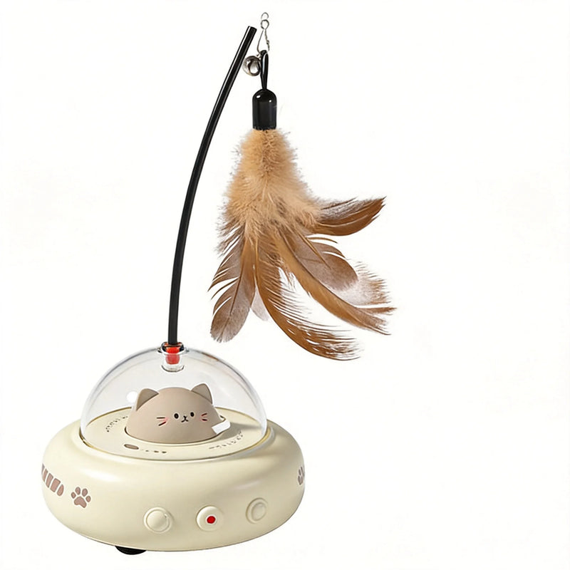 Interactive Cat Toys with Feather Wand & Laser Teaser, Automatic Rechargeable Pet Chase Toy with Soft Night Light, Self-Moveing