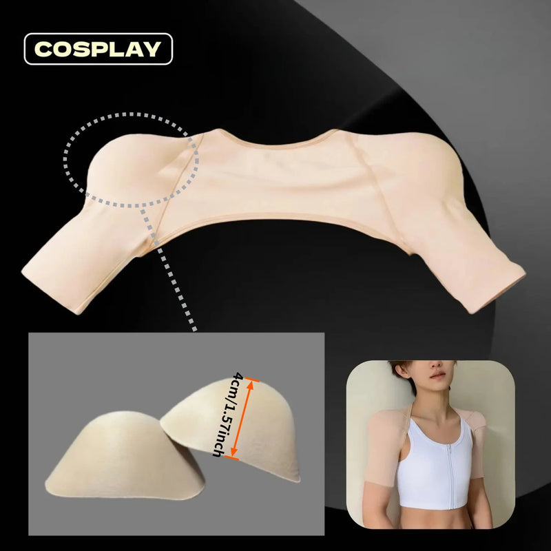 Seamless Insert Shoulder Pads Cosplay Short Sleeve Fitness Sport Top Wide Shoulder Insert Slim Big Muscle Clothes Female Male