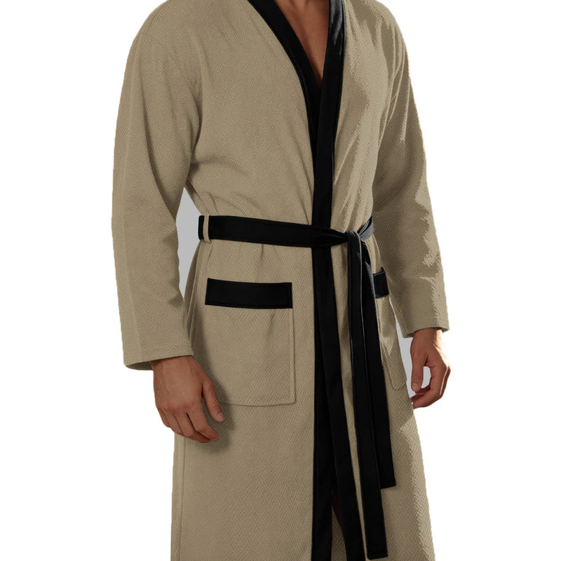 Men Long Loose Bathrobe With Belt Double Pockets Casual Home Pajamas Soft Hotel Vacation Spa Male Loungewear Sleep Robe