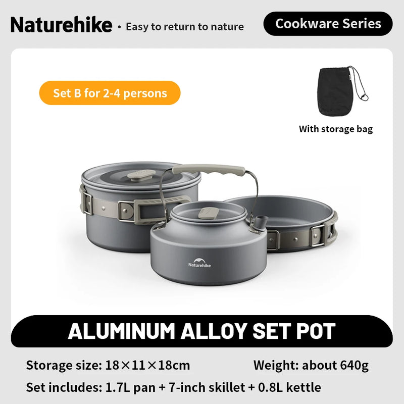 Naturehike Camping Cookware Kit Outdoor Frying Pan Portable Kettle Foldable Picnic Tableware Kitchen Utensils Cooking Utensils