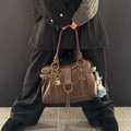 Vintage Rivet Large Capacity Commuter Tote Bag Underarm Shoulder Handbag Luxurious Studded Buckle Design Street Style Hobo Purse