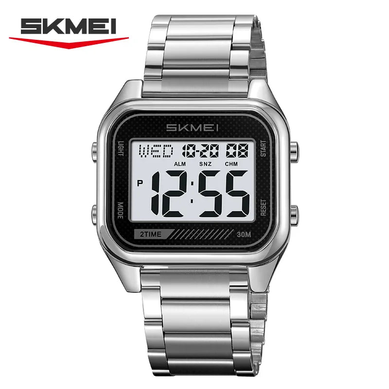 SKMEI 2478 Luxury Business Men's Digital Watch Waterproof Countdown Alarm Clock Stainless Steel Fashion Electronic Clock Reloj