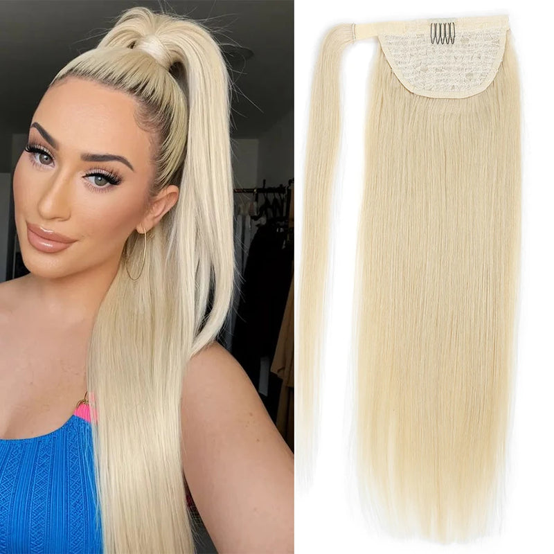 Straight Human Hair Ponytail Wrap Around Horsetail Clips-In Brazilian Remy Hair Ponytail Wig 120g
