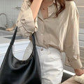 New Double Zipper Leather Hobo Bag Small Size Slouchy Design Shoulder Purses Minimalist Slouchy Tote Handbag Women's Fashion