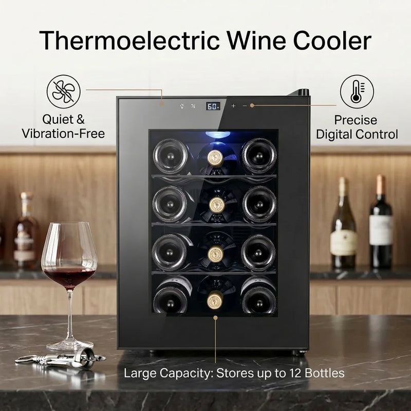 Yeego12 Bottles Wine Cooler 1.17Cu.ft 33L 40-65°F single-zone Thermoelectric cooling Wine Refrigerator YeeGO mini fridge with Blue LED light