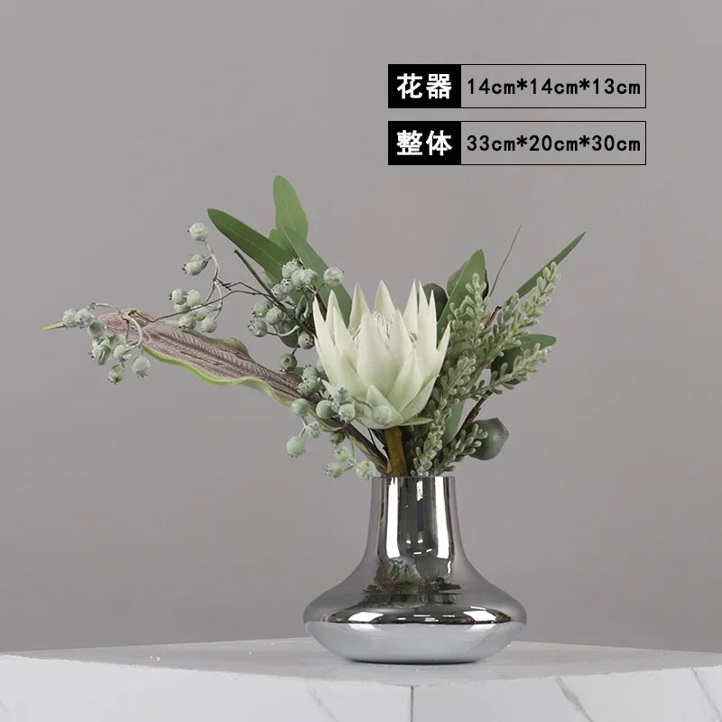 Elegant Artificial Flower Vase Set Home Office Decor Flower Arrangements Model Room Display