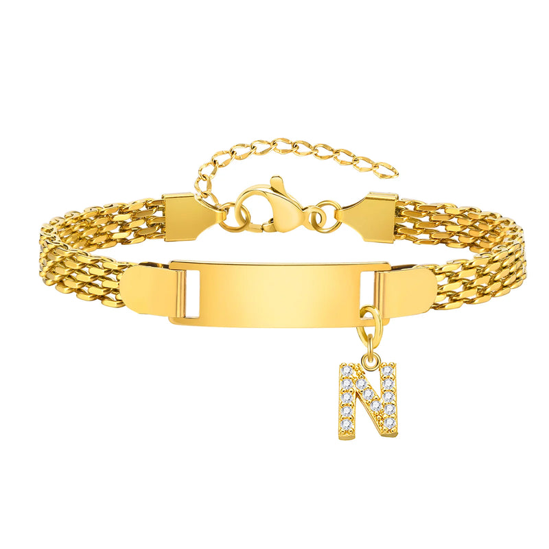 Vnox A-Z letters Baby Bracelets, Stainless Steel Strap Chain for Kids With Cute Letter Blank Bar, Children Jewelry Gift
