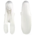 80cm Long Synthetic White Purple Cosplay Wigs Green Hair Straight Silver Wig Pink Hairpiece Lolita Wig with Bangs