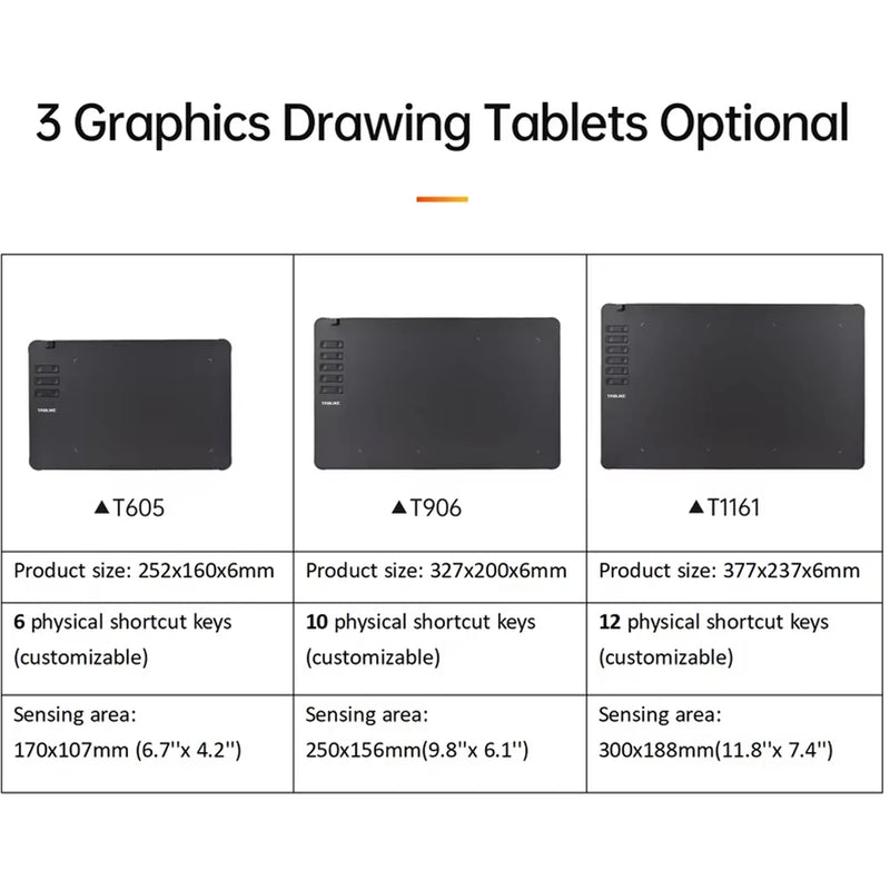 TABLIKE T1161 Graphics Drawing Tablet Ultra-thin Art Creation Sketch with Battery-free Stylus 8 Pen Nibs 8192 Levels Pressure