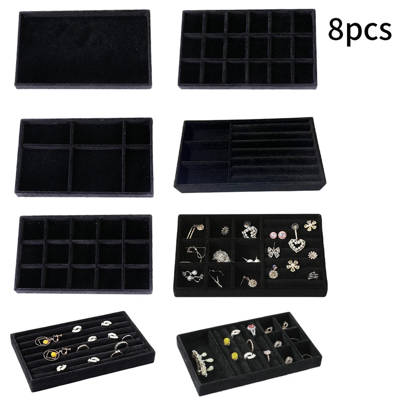 1 Set, (Including 8PCS) Flocking Jewelry Box Jewelry Tray
