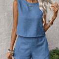 2025 Women's Solid Color Simple Fashion Casual Sleeveless Top and Shorts Set