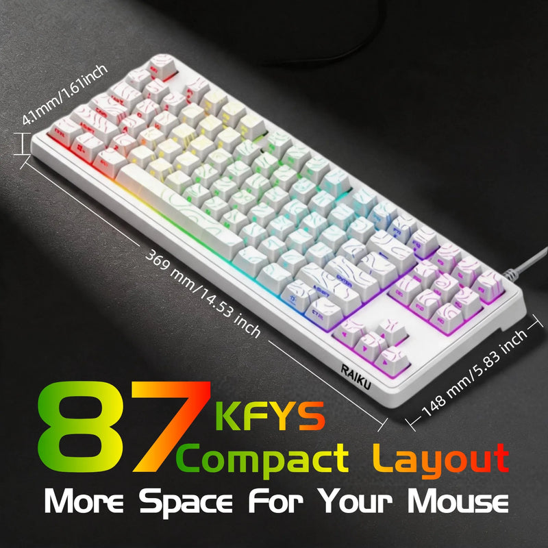 Wired RGB Backlit TKL Keyboard Compatible for PC/Laptop, USB- Compact Layout with 19-Key Anti-Ghosting, Space-Saving Design & Rainbow Suitable for Gaming, Office, Study, Gift for, Students, PC