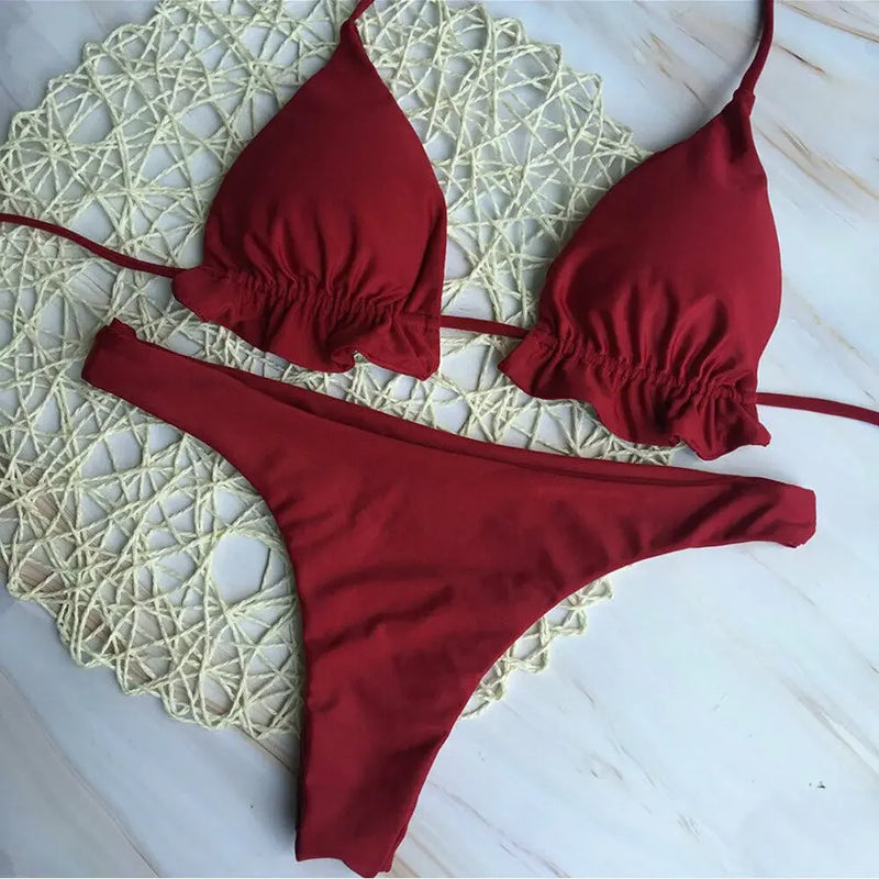 Summer Brazilian Bikini Set Women Sexy Bandage Top Thong | SAMAG
