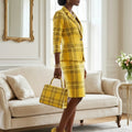 Women's Lapel Single Button Three Quarter Plaid Blazer Matching Pencil Midi Skirt For Office Business Daily Working Formal Fashion Occasions