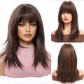 EASIHAIR Medium Length Wavy Blonde Synthetic Wig With Bangs For Women Natural Wigs Hair Heat Resistant Daily Party Cosplay Use