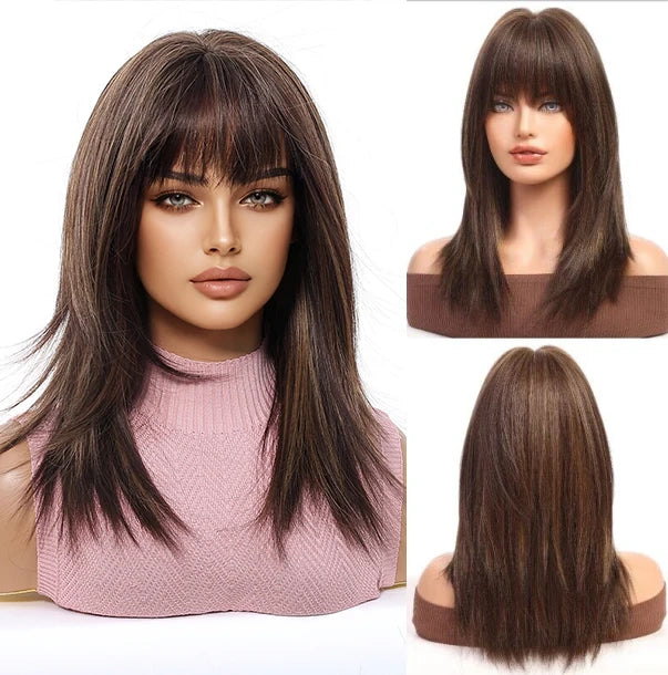 EASIHAIR Medium Length Wavy Blonde Synthetic Wig With Bangs For Women Natural Wigs Hair Heat Resistant Daily Party Cosplay Use