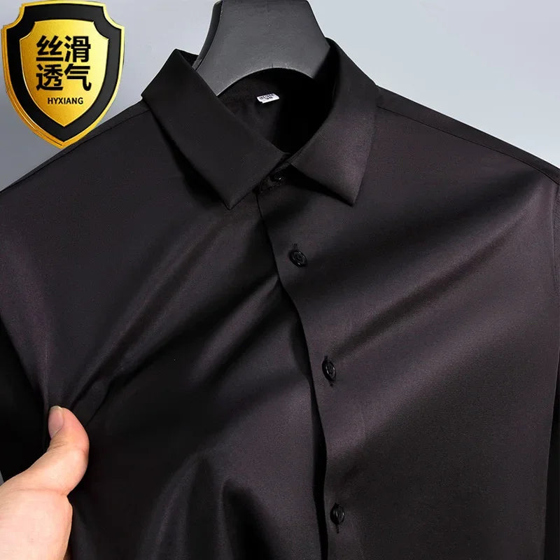 Summer shirt, men's white glossy non ironing wrinkle | SAMAG