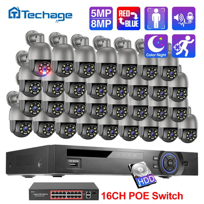 Techage 36CH 5MP 8MP POE PTZ Camera System Smart Ai Human | SAMAG