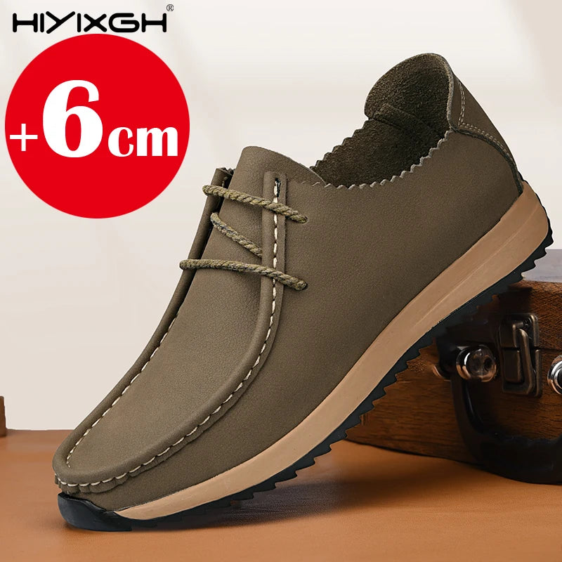 Inner height 6 cm genuine leather non-slip casual walking shoes classic fashion men's elevator shoes outdoor sports shoes
