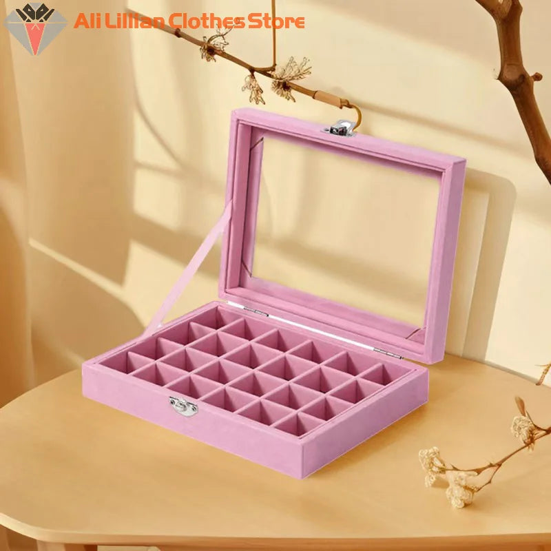 24 Grid Jewelry Storage Box New Transparent Window Large Capacity Ring Necklace Jewelry Storage, Simple And High-end Display Box