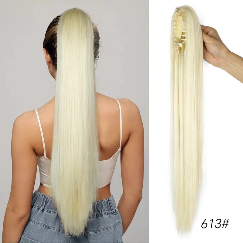 Synthetic Claw Clip On Ponytail Extension 22Inch Long Straight Wavy Ponytail Hair Ponytail With Claw Clip On Ponytail For Women