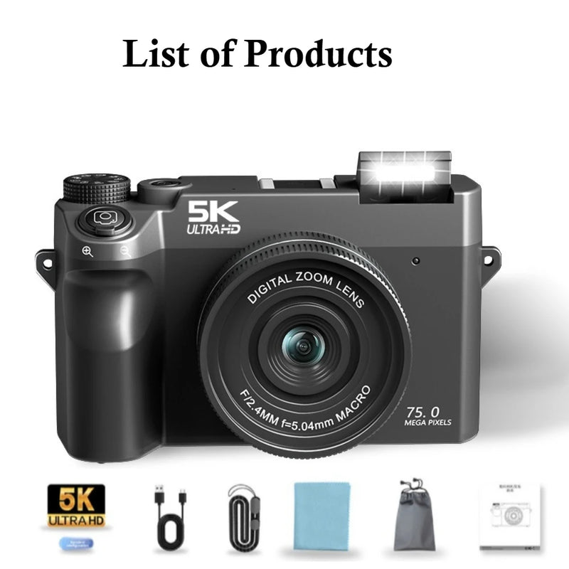 5K Digital Camera for Photography,75MP Point and Shoot Digital Cameras 64GB, Dual Lens 18X Zoom Autofocus, WiFi Vlogging Camera