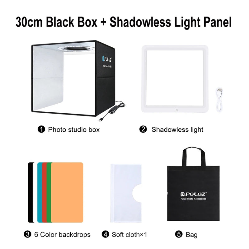 PULUZ Lightbox 80 60 50 40 30cm Photo LED Light Studio Kits 6 12 Color Backgrounds Tabletop Photography Soft Shooting Tent Box