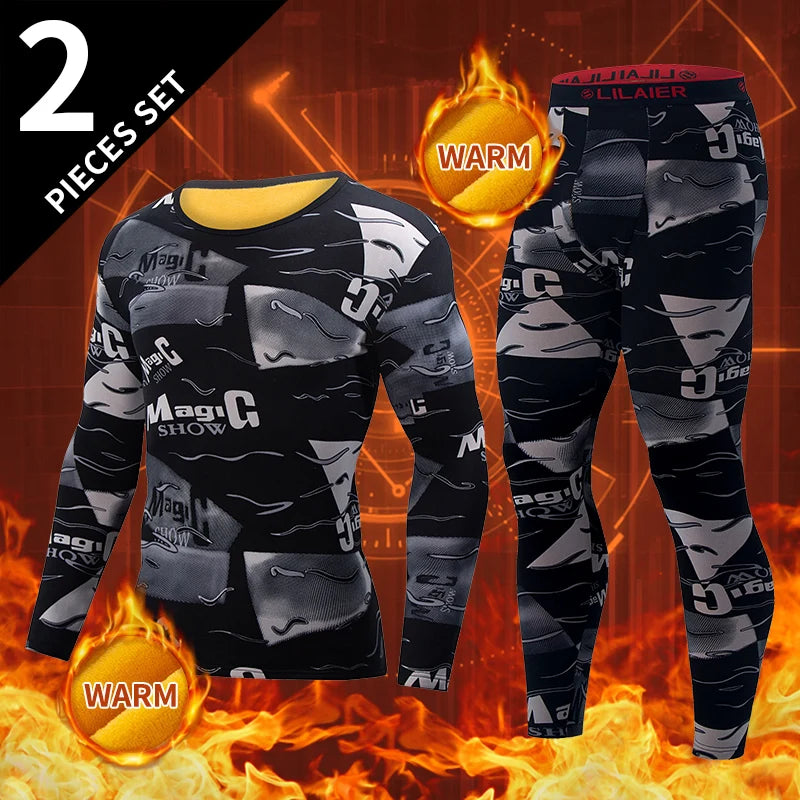 2-piece Autumn/Winter Men's Velvet and Velvet Fashion Printed Warm Underwear Set Comfortable Large Gold Velvet Warm Home Clothes