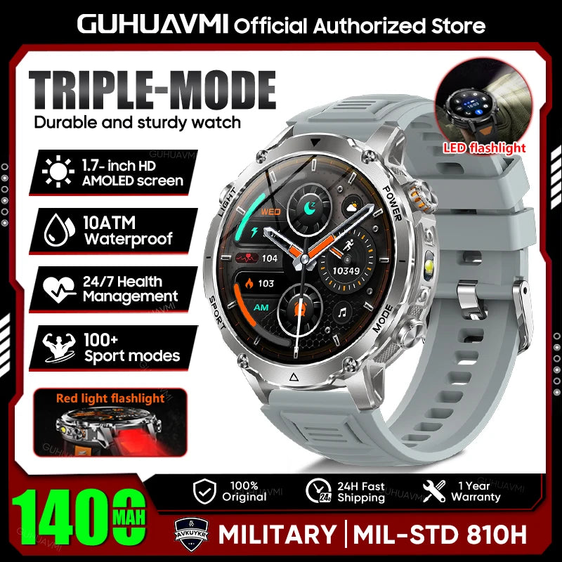 TANK Ultra 1400mAh Battery Military Smart Watch 10ATM Waterproof Heart Rate Tactical LED Flashlight Men - Visuel 12 | SAMAG