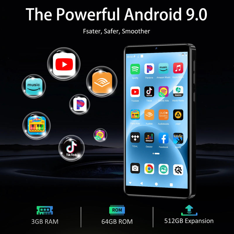 5.5 Inch Full Touch Screen MP3 MP4 Player Bluetooth WIFI High Capacity 80GB Music Player With Camera 512GB Expandable Storage