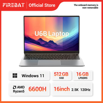FIREBAT U6B 16" Laptop AMD Ryzen5 6600H LPDDR5 16GB RAM | SAMAG