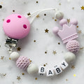 Free Custom Personalized Name Pacifier Clips Handmade Beech Wood Chain Silicone Crown Holder Soother Baby Teething Toy Chew Gift