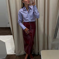Street Leather Skirts Sets Women High Neck Long Sleeves Zipper High Waist Split Loose Suits Female 2026 Autumn New Chic Set Lady