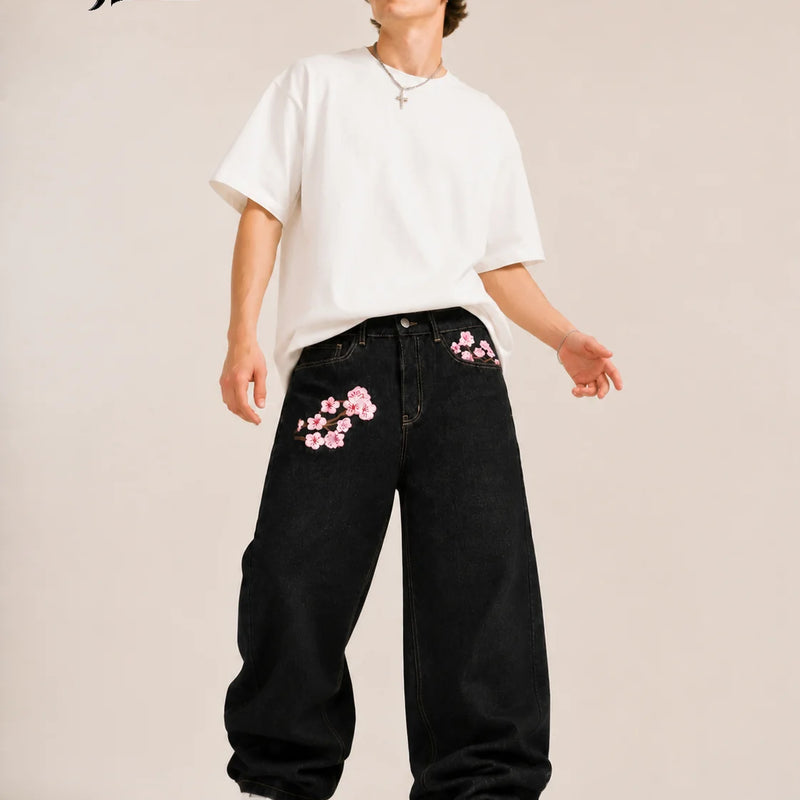 UP.THE Men Raw Black Baggy Wide Leg Jeans, Y2K Oversized | SAMAG