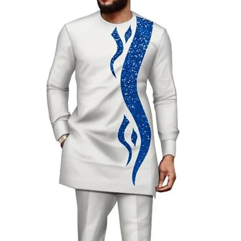 White Kaunda Suit Tuxedo Outfits Summer Short Sleeve Tops Pants with Pockets African Ethnic Casual Clothing Men Tuxedo 2PCS Suit