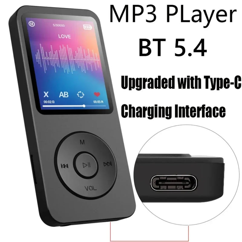 Type-C Port MP3 Bluetooth Player Fast Charging 5.4 Bluetooth Version Running, Fitness, Exercise Walkman Scalable Memory Card