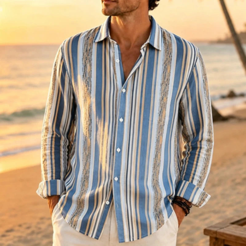 Men's long sleeved shirt mixed color vertical stripe | SAMAG