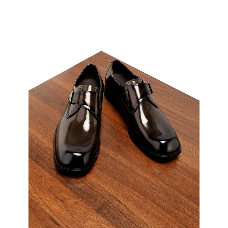 2026 Brown Arrival British Style Genuine Leather Men's Dress Shoes Buckle Square Toe Shiny Wedding Shoes Fashion