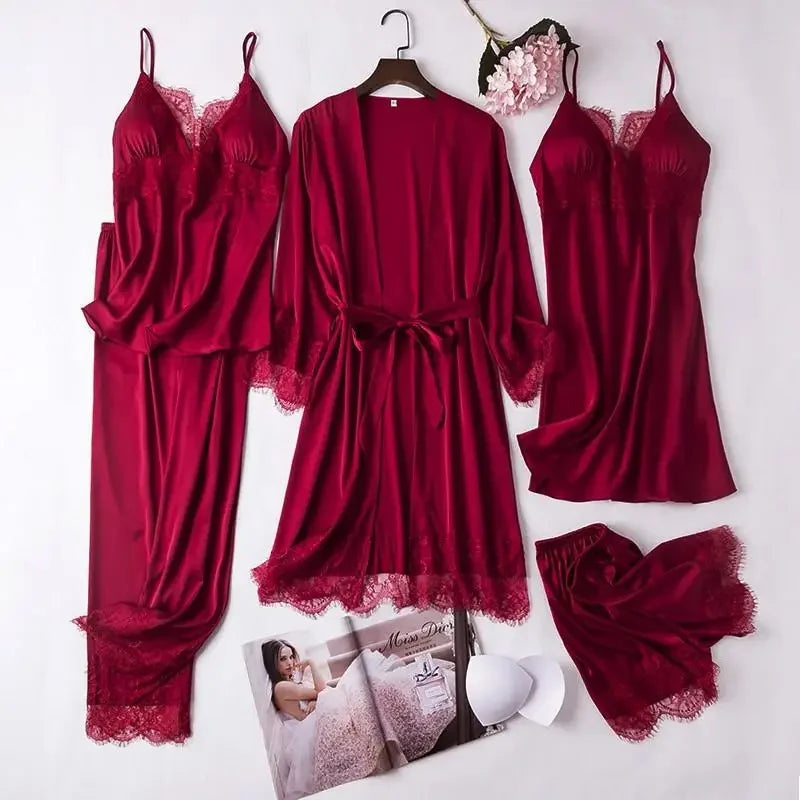 White Silk Pajamas Set Women Bride Wedding Robe Nightgown | SAMAG
